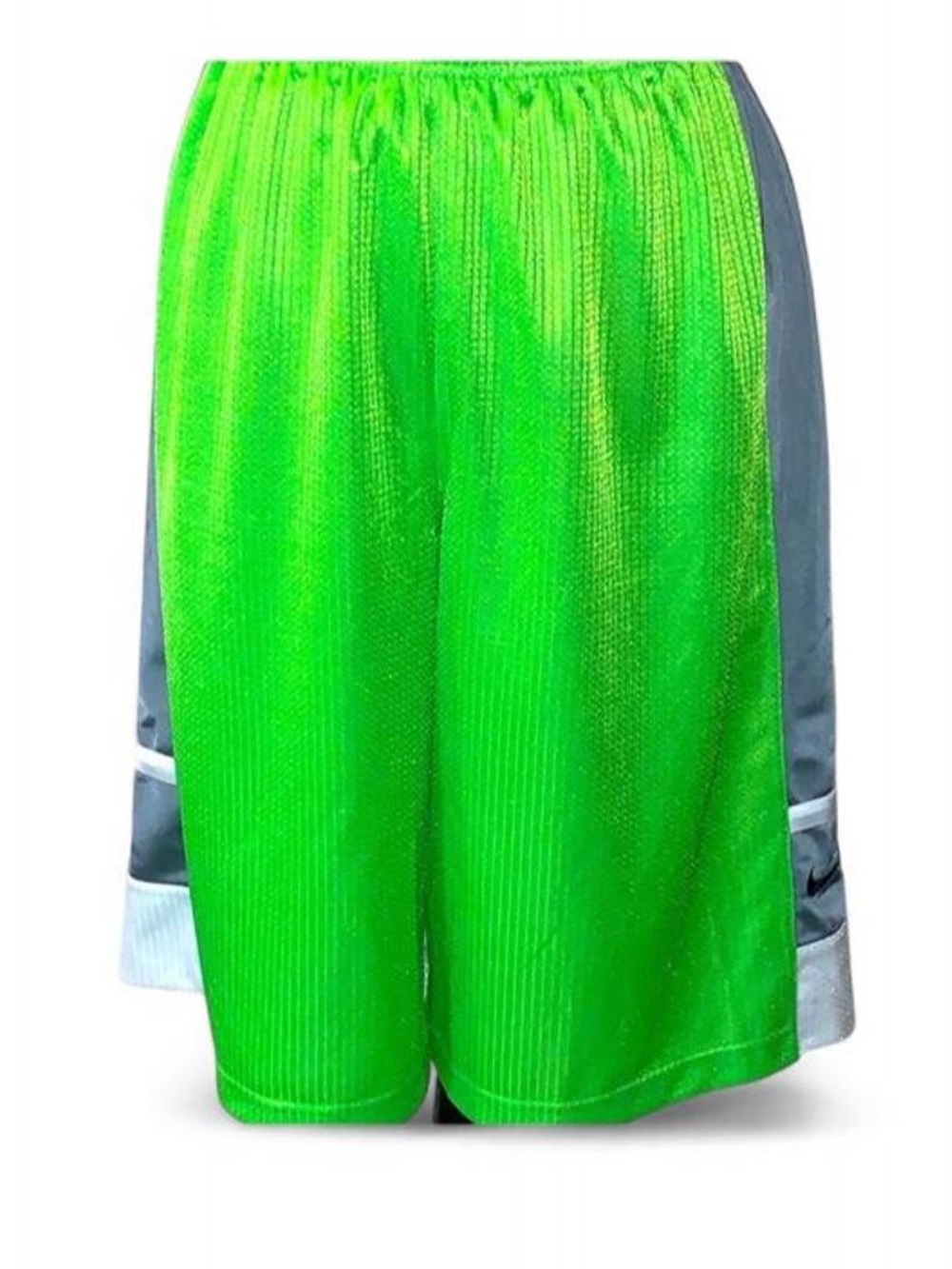 Nike Neon Green Athletic Boys Basketball Shorts with Gray & White Panels